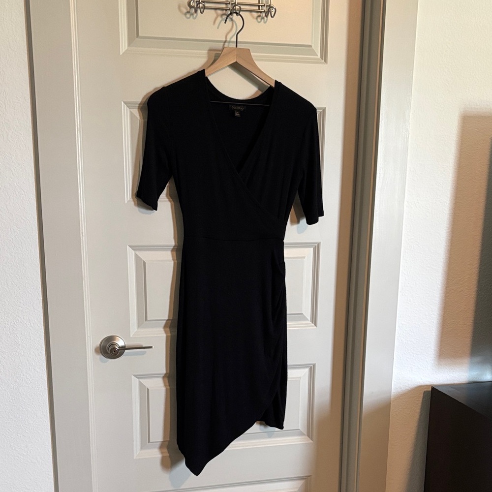 Chic Asymmetrical Knit Black Dress